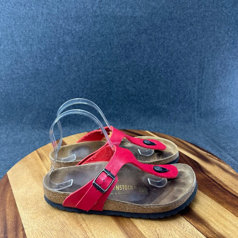 Birkenstock Gizeh Red Leather Thong Sandals Womens 37 Size 6 Made in Germany